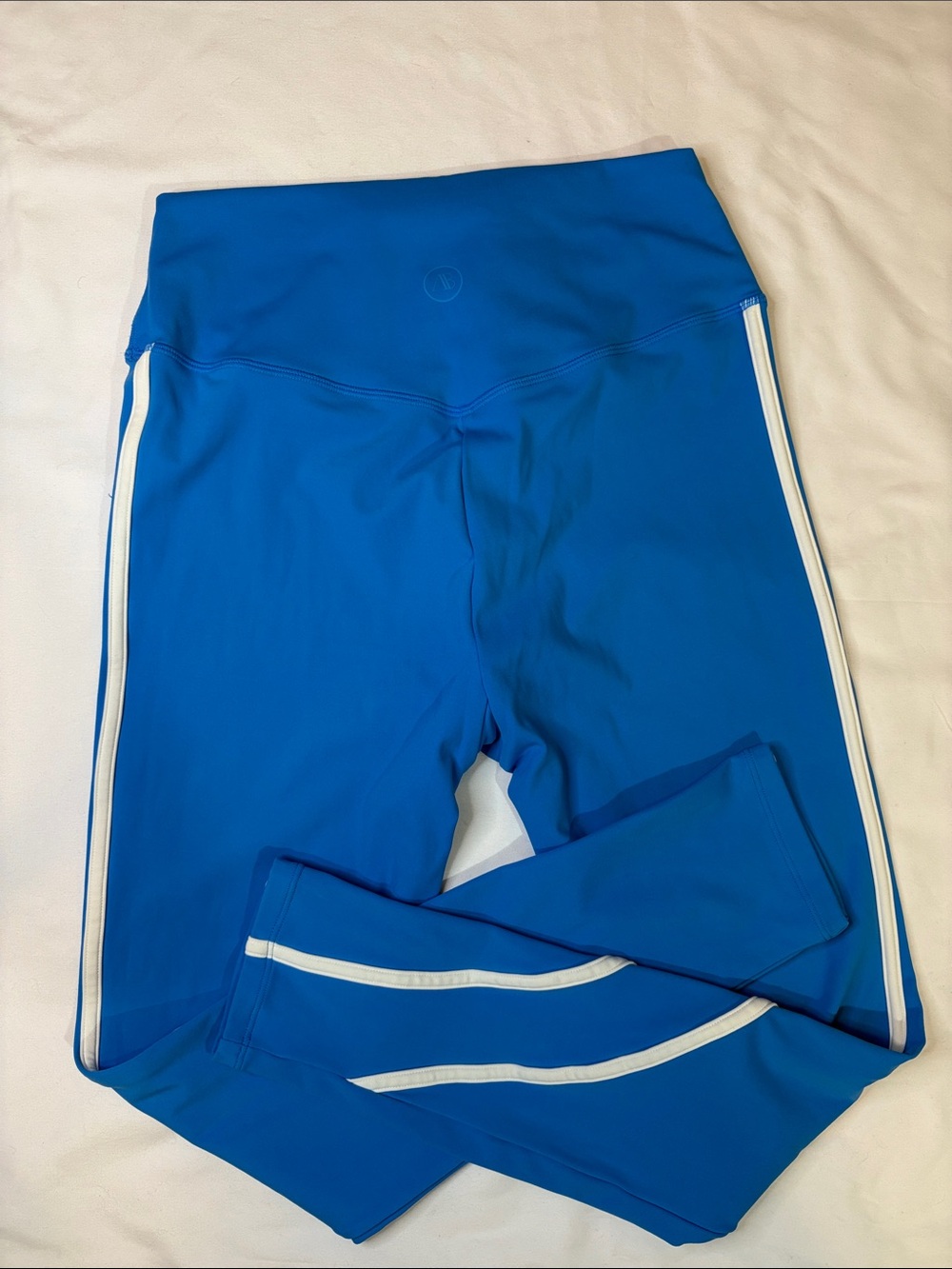 Electric Blue White Asymmetric Stripe Addison Bay High-Rise Active Leggings M